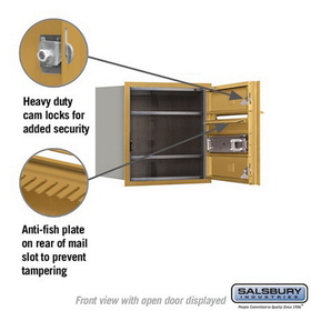 Salsbury Industries 3704S-02GFP Recessed Mounted 4C Horizontal Mailbox (Includes Master Commercial Lock)-4 Door High Unit (16 1/2 Inches)-Single Column-2 MB1 Doors-Gold-Front Loading-Private Access