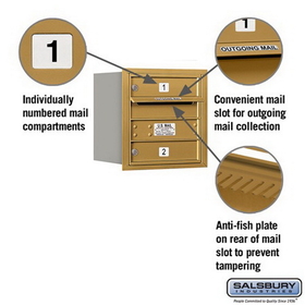 Salsbury Industries 3704S-02GRU Recessed Mounted 4C Horizontal Mailbox - 4 Door High Unit (16 1/2 Inches) - Single Column - 2 MB1 Doors - Gold - Rear Loading - USPS Access