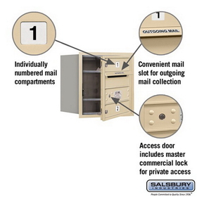 Salsbury Industries 3704S-02SFP Recessed Mounted 4C Horizontal Mailbox - 4 Door High Unit (16 1/2 Inches) - Single Column - 2 MB1 Doors - Sandstone - Front Loading - Private Access