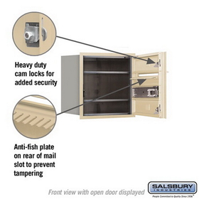 Salsbury Industries 3704S-02SFP Recessed Mounted 4C Horizontal Mailbox - 4 Door High Unit (16 1/2 Inches) - Single Column - 2 MB1 Doors - Sandstone - Front Loading - Private Access