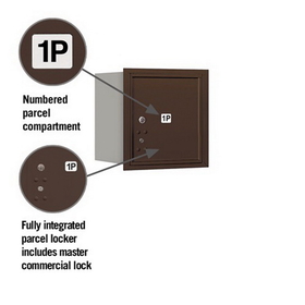 Salsbury Industries 3704S-1PZRP Recessed Mounted 4C Horizontal Mailbox - 4 Door High Unit (16 1/2 Inches) - Single Column - Stand-Alone Parcel Locker - 1 PL4 - Bronze - Rear Loading - Private Access
