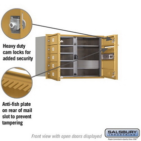 Salsbury Industries 3705D-07GFP Recessed Mounted 4C Horizontal Mailbox (Includes Master Commercial Lock)-5 Door High Unit (20 Inches)-Double Column-7 MB1 Doors-Gold-Front Loading-Private Access