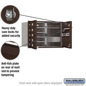Salsbury Industries 3705D-07ZFP Recessed Mounted 4C Horizontal Mailbox (Includes Master Commercial Lock)-5 Door High Unit (20 Inches)-Double Column-7 MB1 Doors-Bronze-Front Loading-Private Access