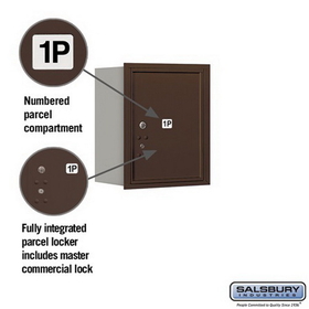 Salsbury Industries 3705S-1PZRP Recessed Mounted 4C Horizontal Mailbox - 5 Door High Unit (20 Inches) - Single Column - Stand-Alone Parcel Locker - 1 PL5 - Bronze - Rear Loading - Private Access
