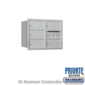 Salsbury Industries 6 Door High Recessed Mounted 4C Horizontal Mailbox with 5 Doors and 1 Parcel Locker with Private Access - Rear Loading