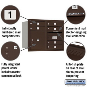 Salsbury Industries 3706D-06ZRP Recessed Mounted 4C Horizontal Mailbox - 6 Door High Unit (23 1/2 Inches) - Double Column - 6 MB1 Doors / 1 PL4 - Bronze - Rear Loading - Private Access