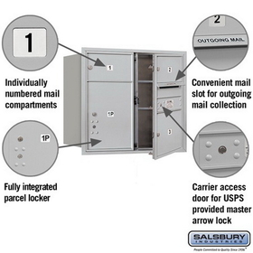 Salsbury Industries 3707D-03AFU Recessed Mounted 4C Horizontal Mailbox - 7 Door High Unit (27 Inches) - Double Column - 2 MB2 Doors / 1 MB3 Door / 1 PL5 - Aluminum - Front Loading - USPS Access
