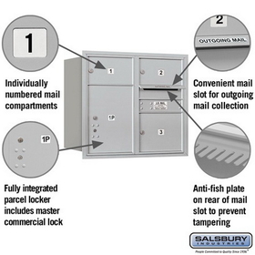 Salsbury Industries 3707D-03ARP Recessed Mounted 4C Horizontal Mailbox - 7 Door High Unit (27 Inches) - Double Column - 2 MB2 Doors / 1 MB3 Door / 1 PL5 - Aluminum - Rear Loading - Private Access