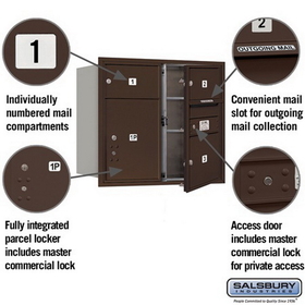 Salsbury Industries 3707D-03ZFP Recessed Mounted 4C Horizontal Mailbox - 7 Door High Unit (27 Inches) - Double Column - 2 MB2 Doors / 1 MB3 Door / 1 PL5 - Bronze - Front Loading - Private Access