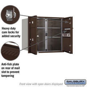 Salsbury Industries 3707D-03ZFP Recessed Mounted 4C Horizontal Mailbox - 7 Door High Unit (27 Inches) - Double Column - 2 MB2 Doors / 1 MB3 Door / 1 PL5 - Bronze - Front Loading - Private Access