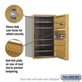 Salsbury Industries 3707S-05GFU Recessed Mounted 4C Horizontal Mailbox - 7 Door High Unit (27 Inches) - Single Column - 5 MB1 Doors - Gold - Front Loading - USPS Access