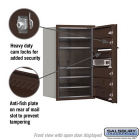 Salsbury Industries 3707S-05ZFP Recessed Mounted 4C Horizontal Mailbox (Includes Master Commercial Lock)-7 Door High Unit (27 Inches)-Single Column-5 MB1 Doors-Bronze-Front Loading-Private Access