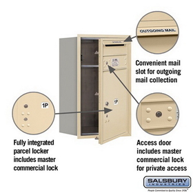 Salsbury Industries 3707S-1PSFP Recessed Mounted 4C Horizontal Mailbox-7 Door High Unit(27 Inches)-Single Column-Stand-Alone Parcel Locker-1 PL5 with Outgoing Mail Compartment-Sandstone
