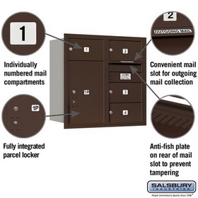 Salsbury Industries 3708D-04ZRU Recessed Mounted 4C Horizontal Mailbox - 8 Door High Unit (30 1/2 Inches) - Double Column - 4 MB2 Doors / 1 PL6 - Bronze - Rear Loading - USPS Access