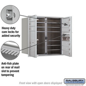 Salsbury Industries 3708D-09AFU Recessed Mounted 4C Horizontal Mailbox - 8 Door High Unit (30 1/2 Inches) - Double Column - 9 MB1 Doors / 1 PL5 - Aluminum - Front Loading - USPS Access
