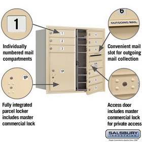 Salsbury Industries 3708D-09SFP Recessed Mounted 4C Horizontal Mailbox - 8 Door High Unit (30 1/2 Inches) - Double Column - 9 MB1 Doors / 1 PL5 - Sandstone - Front Loading - Private Access