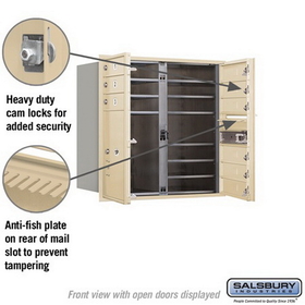 Salsbury Industries 3708D-09SFP Recessed Mounted 4C Horizontal Mailbox - 8 Door High Unit (30 1/2 Inches) - Double Column - 9 MB1 Doors / 1 PL5 - Sandstone - Front Loading - Private Access