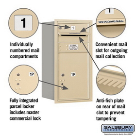 Salsbury Industries 3708S-01SRP Recessed Mounted 4C Horizontal Mailbox - 8 Door High Unit (30 1/2 Inches) - Single Column - 1 MB1 Door / 1PL5 - Sandstone - Rear Loading - Private Access