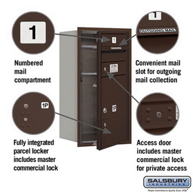 Salsbury Industries 3708S-01ZFP Recessed Mounted 4C Horizontal Mailbox - 8 Door High Unit (30 1/2 Inches) - Single Column - 1 MB1 Door / 1PL5 - Bronze - Front Loading - Private Access