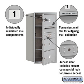 Salsbury Industries 3708S-03AFP Recessed Mounted 4C Horizontal Mailbox - 8 Door High Unit (30 1/2 Inches) - Single Column - 3 MB2 Doors - Aluminum - Front Loading - Private Access