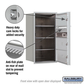 Salsbury Industries 3708S-03AFP Recessed Mounted 4C Horizontal Mailbox - 8 Door High Unit (30 1/2 Inches) - Single Column - 3 MB2 Doors - Aluminum - Front Loading - Private Access