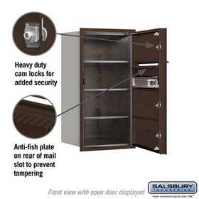 Salsbury Industries 3708S-03ZFP Recessed Mounted 4C Horizontal Mailbox - 8 Door High Unit (30 1/2 Inches) - Single Column - 3 MB2 Doors - Bronze - Front Loading - Private Access