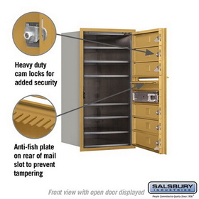 Salsbury Industries 3708S-06GFU Recessed Mounted 4C Horizontal Mailbox - 8 Door High Unit (30 1/2 Inches) - Single Column - 6 MB1 Doors - Gold - Front Loading - USPS Access
