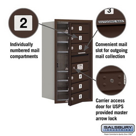 Salsbury Industries 3708S-06ZFU Recessed Mounted 4C Horizontal Mailbox - 8 Door High Unit (30 1/2 Inches) - Single Column - 6 MB1 Doors - Bronze - Front Loading - USPS Access