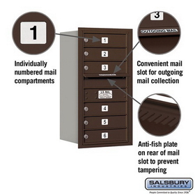 Salsbury Industries 3708S-06ZRP Recessed Mounted 4C Horizontal Mailbox - 8 Door High Unit (30 1/2 Inches) - Single Column - 6 MB1 Doors - Bronze - Rear Loading - Private Access