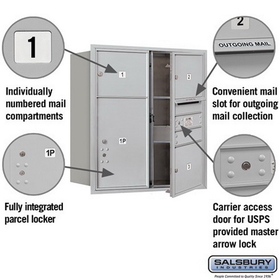 Salsbury Industries 3709D-03AFU Recessed Mounted 4C Horizontal Mailbox - 9 Door High Unit (34 Inches) - Double Column - 3 MB3 Doors / 1 PL6 - Aluminum - Front Loading - USPS Access