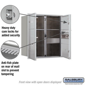 Salsbury Industries 3709D-03AFU Recessed Mounted 4C Horizontal Mailbox - 9 Door High Unit (34 Inches) - Double Column - 3 MB3 Doors / 1 PL6 - Aluminum - Front Loading - USPS Access