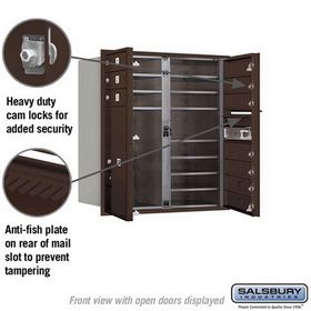 Salsbury Industries 3709D-10ZFU Recessed Mounted 4C Horizontal Mailbox - 9 Door High Unit (34 Inches) - Double Column - 10 MB1 Doors / 1 PL6 - Bronze - Front Loading - USPS Access