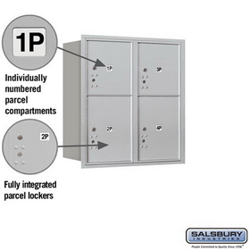 Salsbury Industries 3709D-4PARU Recessed Mounted 4C Horizontal Mailbox-9 Door High Unit (34 Inches)-Double Column-Stand-Alone Parcel Locker-2 PL4