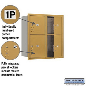 Salsbury Industries 3709D-4PGFP Recessed Mounted 4C Horizontal Mailbox-9 Door High Unit (34 Inches)-Double Column-Stand-Alone Parcel Locker-2 PL4