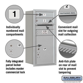 Salsbury Industries 3709S-02ARP Recessed Mounted 4C Horizontal Mailbox - 9 Door High Unit (34 Inches) - Single Column - 2 MB1 Doors / 1 PL5 - Aluminum - Rear Loading - Private Access