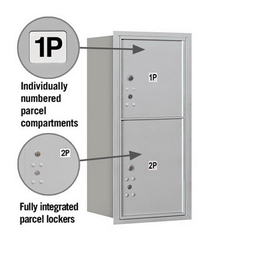 Salsbury Industries 3709S-2PARU Recessed Mounted 4C Horizontal Mailbox-9 Door High Unit (34 Inches)-Single Column-Stand-Alone Parcel Locker-1 PL4 and 1 PL5-Aluminum-Rear Loading-USPS Access