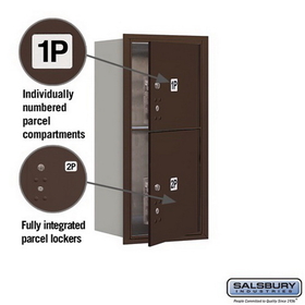 Salsbury Industries 3709S-2PZFU Recessed Mounted 4C Horizontal Mailbox-9 Door High Unit (34 Inches)-Single Column-Stand-Alone Parcel Locker-1 PL4 and 1 PL5-Bronze-Front Loading-USPS Access