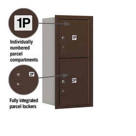 Salsbury Industries 3709S-2PZRU Recessed Mounted 4C Horizontal Mailbox-9 Door High Unit (34 Inches)-Single Column-Stand-Alone Parcel Locker-1 PL4 and 1 PL5-Bronze-Rear Loading-USPS Access