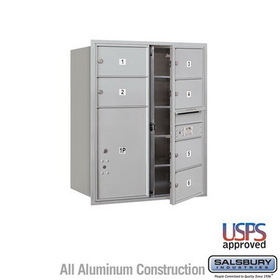 Salsbury Industries 10 Door High Recessed Mounted 4C Horizontal Mailbox with 6 Doors and 2 Parcel Lockers with USPS Access - Front Loading