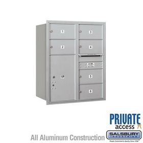 Salsbury Industries 10 Door High Recessed Mounted 4C Horizontal Mailbox with 6 Doors and 2 Parcel Lockers with Private Access - Rear Loading