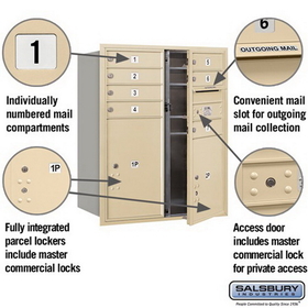 Salsbury Industries 3710D-07SFP Recessed Mounted 4C Horizontal Mailbox - 10 Door High Unit (37 1/2 Inches) - Double Column - 7 MB1 Doors / 1 PL5/1 PL6 - Sandstone - Front Loading - Private Access