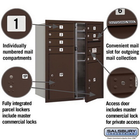 Salsbury Industries 3710D-07ZFP Recessed Mounted 4C Horizontal Mailbox - 10 Door High Unit (37 1/2 Inches) - Double Column - 7 MB1 Doors / 1 PL5 and 1 PL6 - Bronze - Front Loading - Private Access
