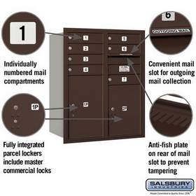 Salsbury Industries 3710D-07ZRP Recessed Mounted 4C Horizontal Mailbox - 10 Door High Unit (37 1/2 Inches) - Double Column - 7 MB1 Doors / 1 PL5 and 1 PL6 - Bronze - Rear Loading - Private Access