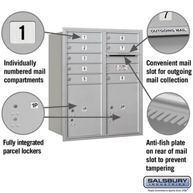 Salsbury Industries 3710D-08ARU Recessed Mounted 4C Horizontal Mailbox - 10 Door High Unit (37 1/2 Inches) - Double Column - 8 MB1 Doors / 2 PL5s - Aluminum - Rear Loading - USPS Access