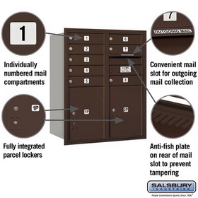 Salsbury Industries 3710D-08ZRU Recessed Mounted 4C Horizontal Mailbox - 10 Door High Unit (37 1/2 Inches) - Double Column - 8 MB1 Doors / 2 PL5s - Bronze - Rear Loading - USPS Access