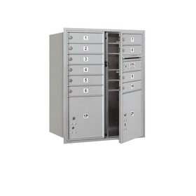 Salsbury Industries Recessed Mounted 4C Horizontal Mailbox-10 Door High Unit (37-1/2 Inches)-Double Column-10 MB1 Doors / 1 PL4 and 1 PL4.5-Front Loading-Private Access