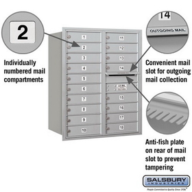 Salsbury Industries 3710D-18ARU Recessed Mounted 4C Horizontal Mailbox - 10 Door High Unit (37 1/2 Inches) - Double Column - 18 MB1 Doors - Aluminum - Rear Loading - USPS Access