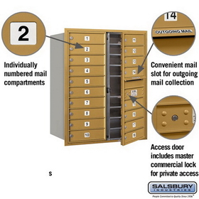 Salsbury Industries 3710D-18GFP Recessed Mounted 4C Horizontal Mailbox - 10 Door High Unit (37 1/2 Inches) - Double Column - 18 MB1 Doors - Gold - Front Loading - Private Access