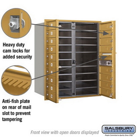 Salsbury Industries 3710D-18GFP Recessed Mounted 4C Horizontal Mailbox - 10 Door High Unit (37 1/2 Inches) - Double Column - 18 MB1 Doors - Gold - Front Loading - Private Access
