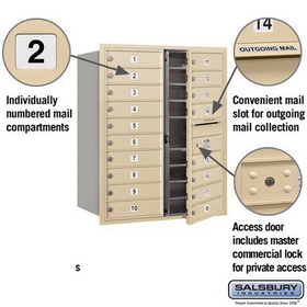 Salsbury Industries 3710D-18SFP Recessed Mounted 4C Horizontal Mailbox - 10 Door High Unit (37 1/2 Inches) - Double Column - 18 MB1 Doors - Sandstone - Front Loading - Private Access